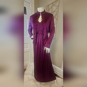 💜 Vtg 1970s Plum Maxi Dress with Matching Jacket | Empire Waist | Boho Formal